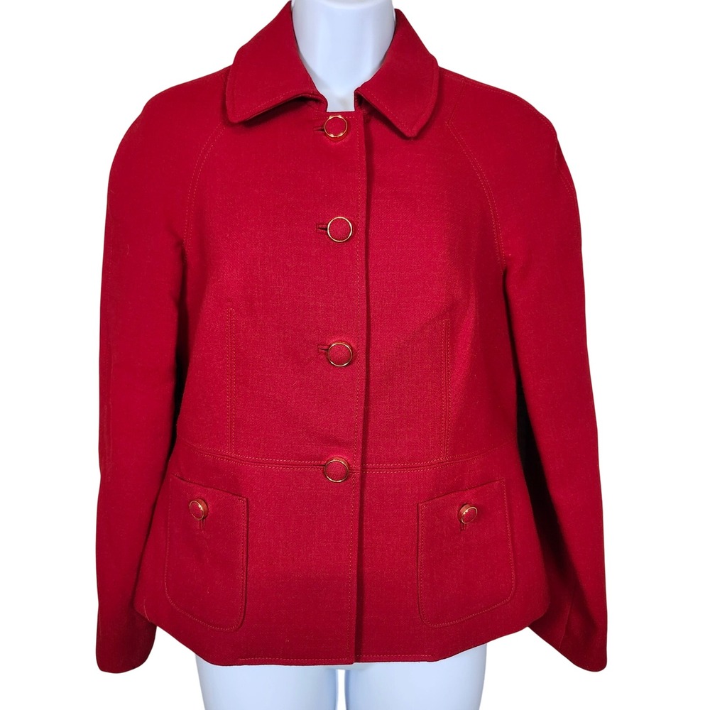 Talbots Petites Red Wool Blend Button Front Blazer Jacket‎ Women's Size 8P